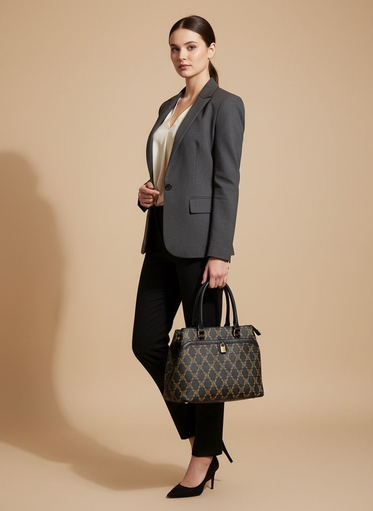 black  patterned handbag